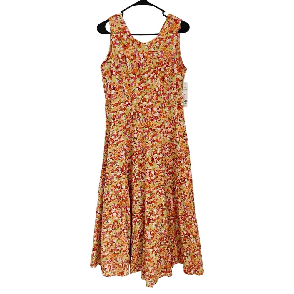 NWT Vintage Cottagecore Floral Cotton Midi Dress Sz 8 India Garden Party‎ Y2K
